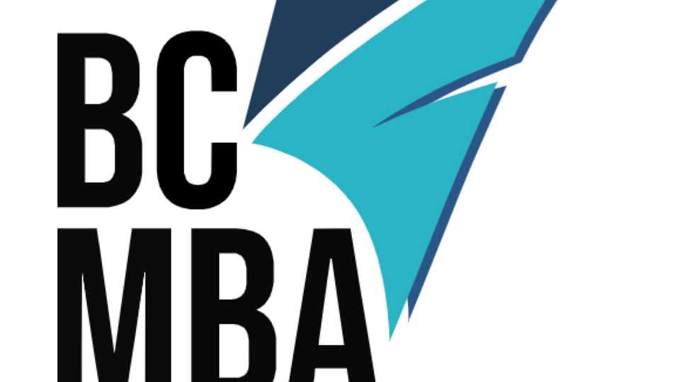 Blue shape with orange circle logo for BCA MBA Games 2025 10 year anniversary