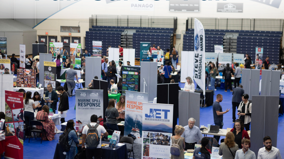 image of people attending a career fair in the VIU gymnasium