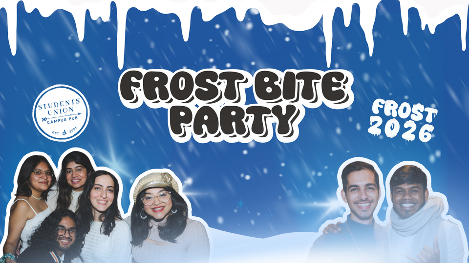 Text reads: Frost Bite Party. Frost 2026. STudents' Union Pub logo. 18+