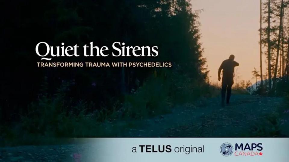 silhouetted man walking away past dark forest into light 