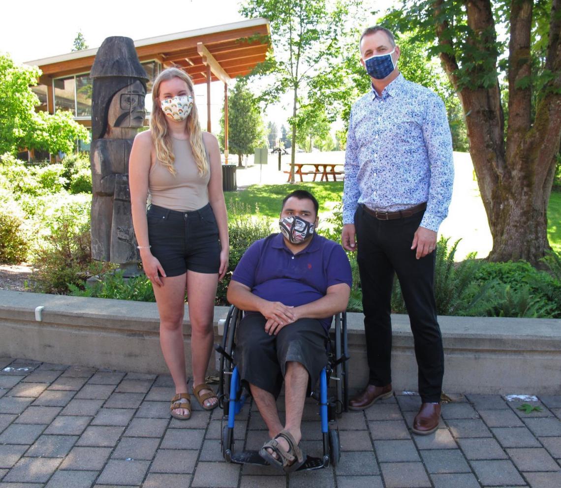 Adam and Taylor pose with Jessie at VIU's Cowichan Campus