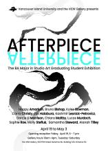 A poster with black brush strokes that reads Afterpiece, the BA Major in Studio Art Graduating Student Exhibition.
