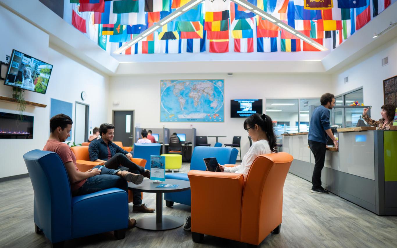 Students sitting in building